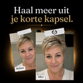 Before en after van kort haar gestyled met Phoenix Hair Products Texture Paste voor meer body, volume en textuur.